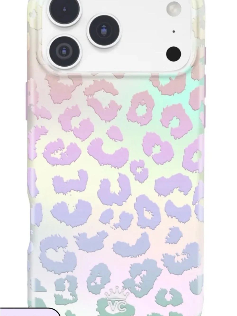 Velvet Caviar Holographic Leopard MagSafe Case in Iridescent Pastel